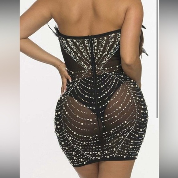 Halloween Feather Rhinestone Mesh Mini Dress Whimsigoth Costume Flapper Witch - Picture 2 of 11